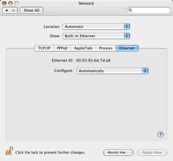 Leave Ethernet set to Automatically or consult the help documentation