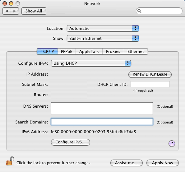 Use the TCP/IP settings recommended above