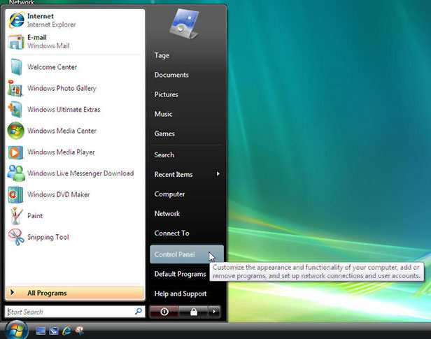 Start -> Control Panel